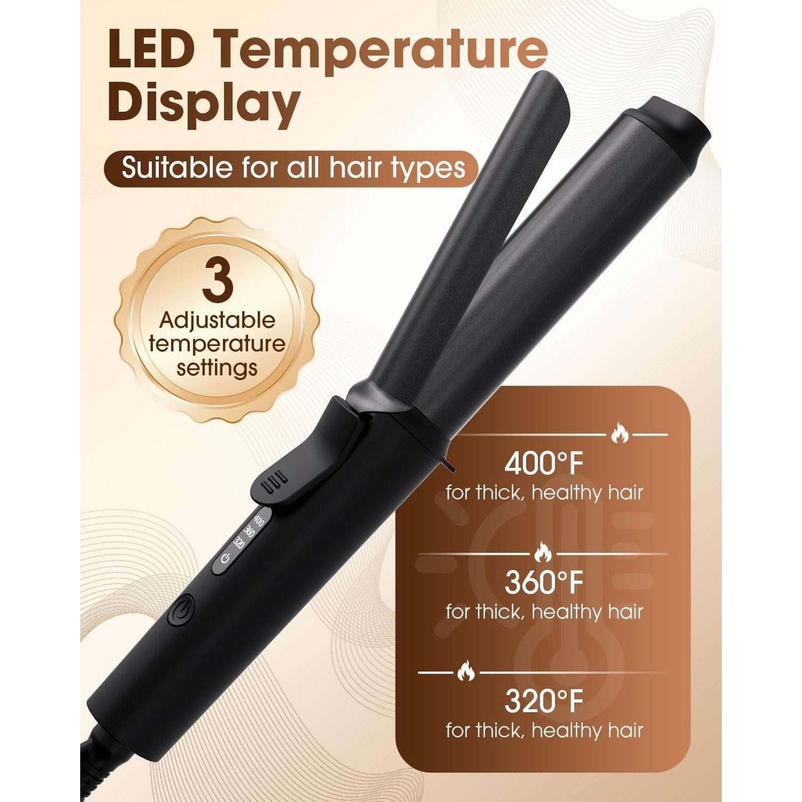Mini Travel Curling Iron 1" 100~240V Dual Voltage, 30S Heat-Up, 3 Temp Settings