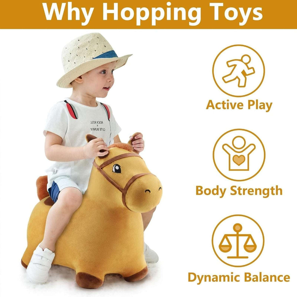 iPlay, iLearn Bouncy Pals Hopping Horse, Toddler Inflatable Plush Ride-On Toy