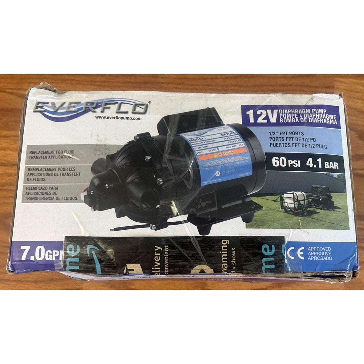 Everflo EF7000 12V Diaphragm Sprayer Pump - 7.0GPM, 60 PSI Max, 1/2" FNPT Ports