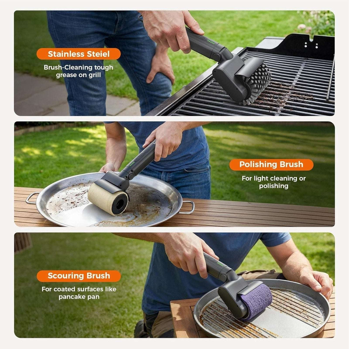 Leebein Electric Rotary Grill Brush 2026 BBQ Cleaner w/ 3 Heads 3 Speeds 480RPM