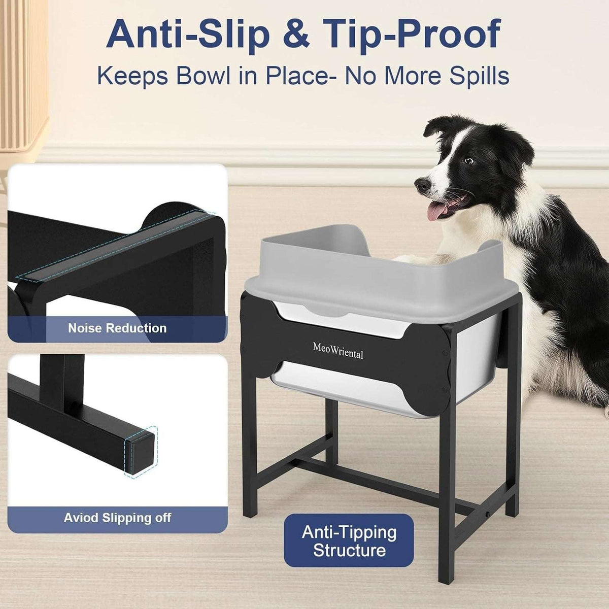 2.5 Gal Elevated Stainless Steel Water Bowl No-Spill Tip-Proof Stand for M/L Dog