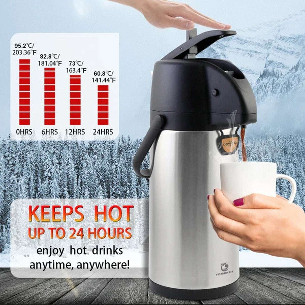 3L (102 Oz) Airpot Beverage Dispenser Insulated Coffee Carafe w/ Swivel Base