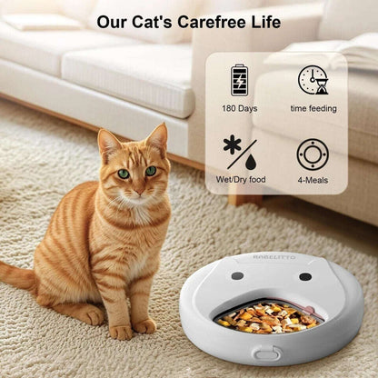 Automatic Cat 4 Tray Feeder Wet/Dry Food Portable Cordless Dog Food Dispenser