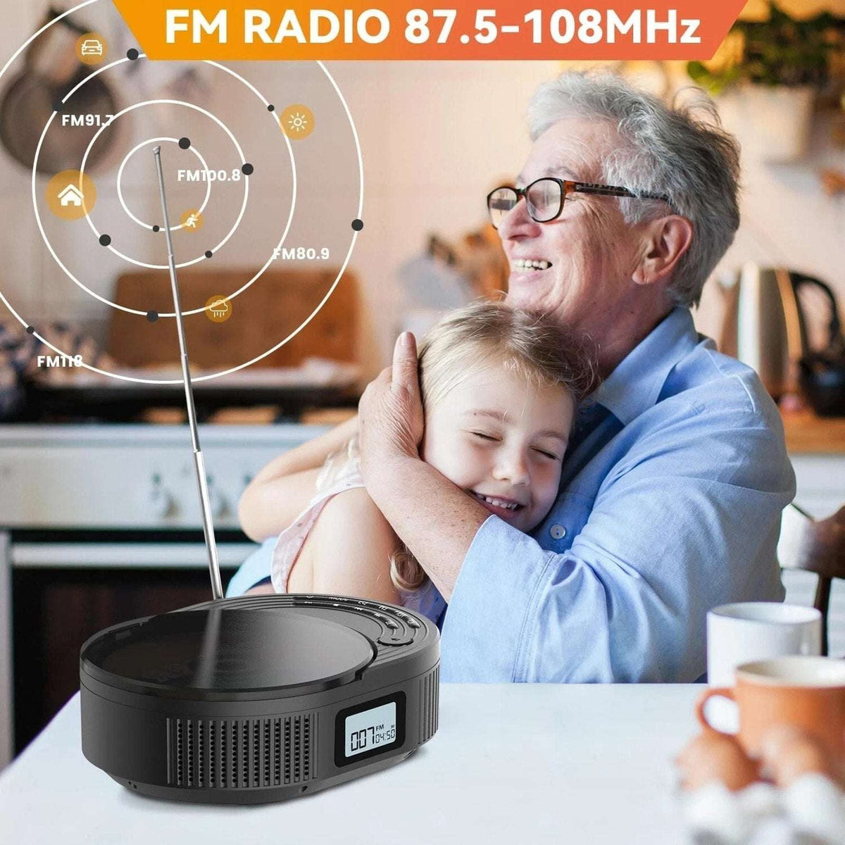 MONODEAL Portable Bluetooth Boombox CD Player, FM Radio, BT Speaker Transmitter