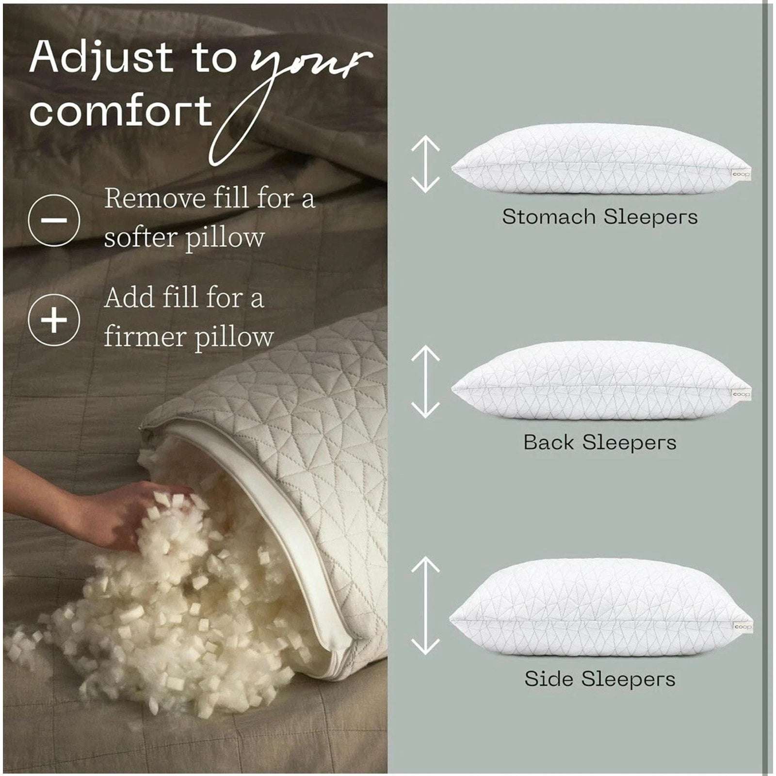 Coop Home Goods The Original Adjustable Bed Pillow Queen Microfiber Memory Foam