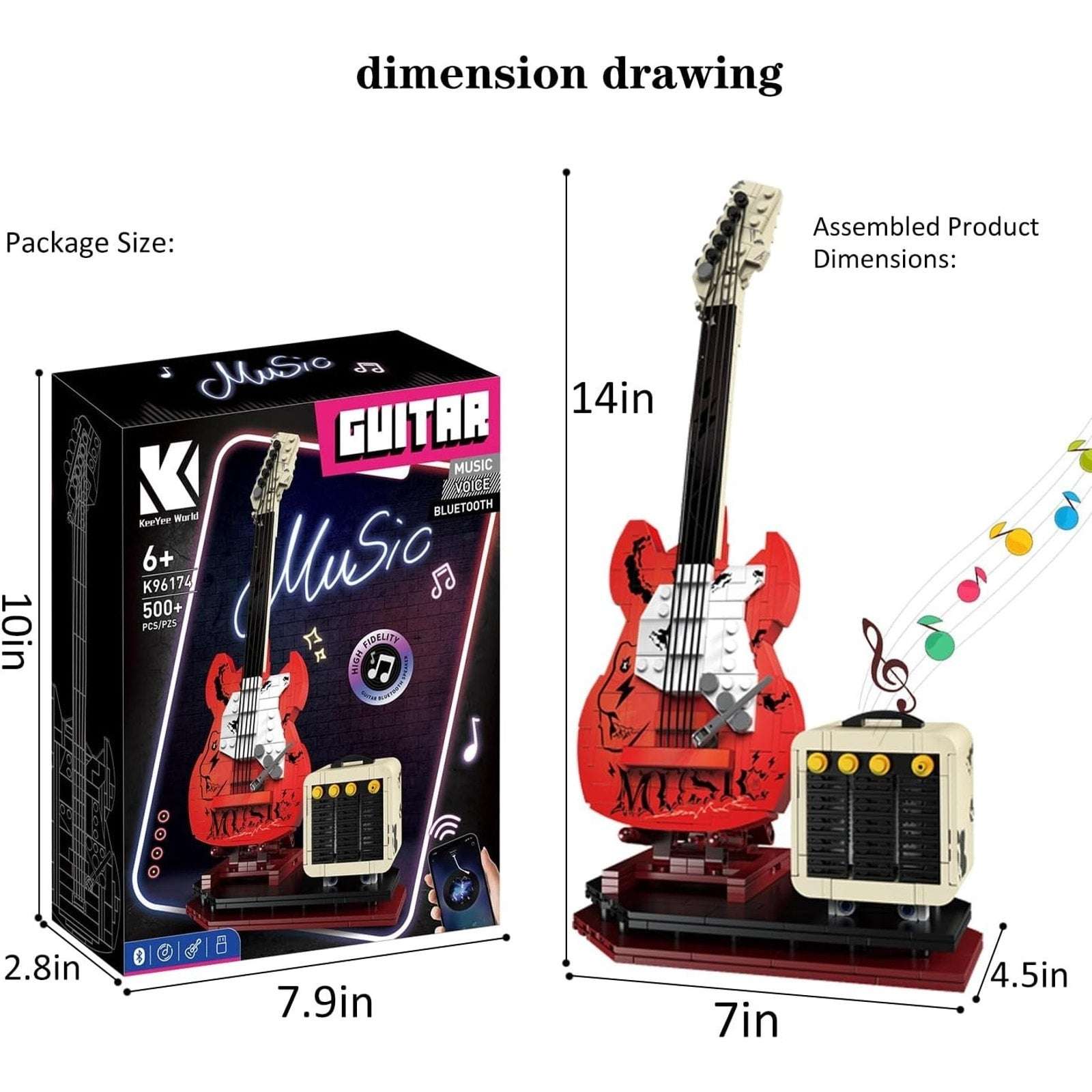 Electric Guitar Building Block Set w/ Reverb Amp Bluetooth Speaker -Music Lovers