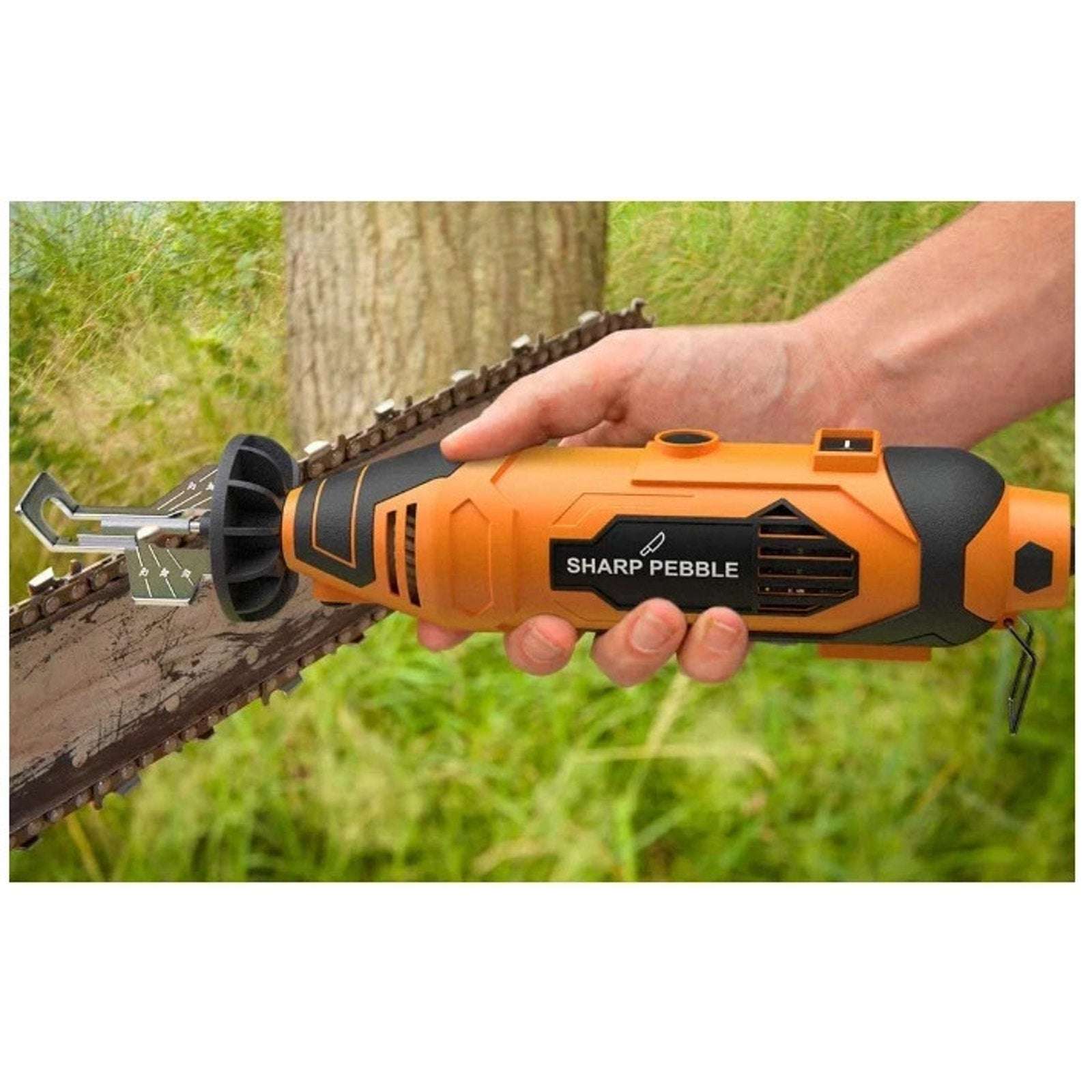 135W Sharp Pebble Electric Chainsaw Sharpener Kit 4PC Diamond Wheel Angle Guide