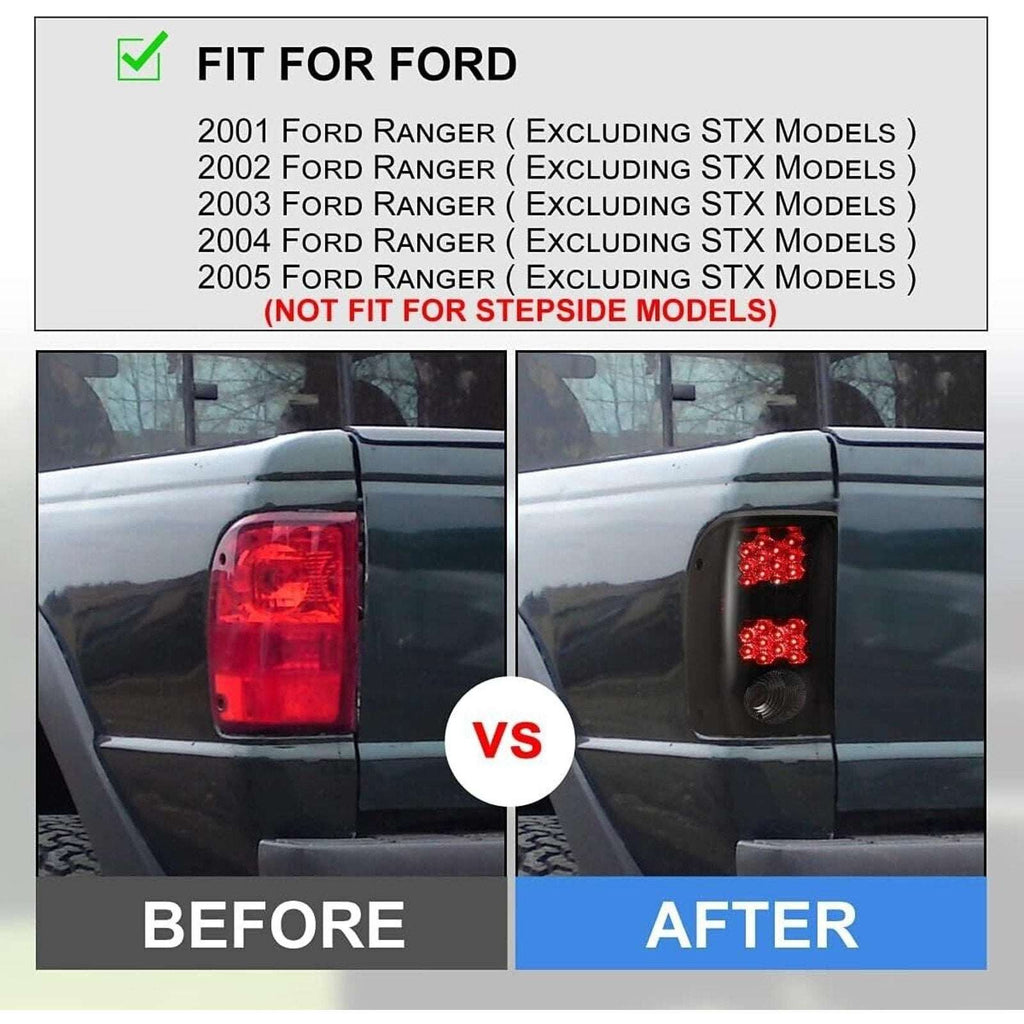 Winjet LED Tail Lights - Black / Smoke for 2001-2005 Ford Ranger - CTWJ-0146-BS