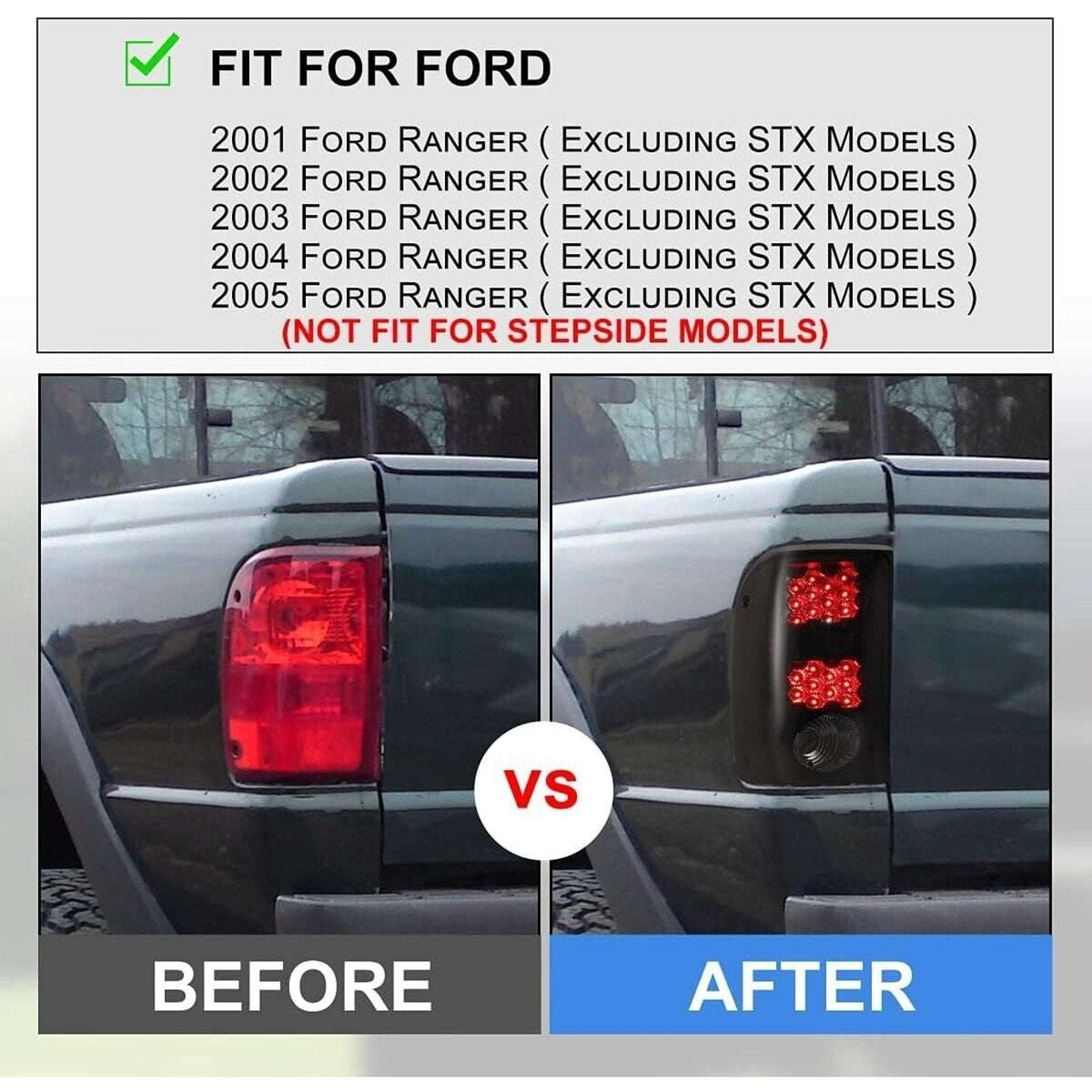 Winjet LED Tail Lights - Black / Smoke for 2001-2005 Ford Ranger - CTWJ-0146-BS