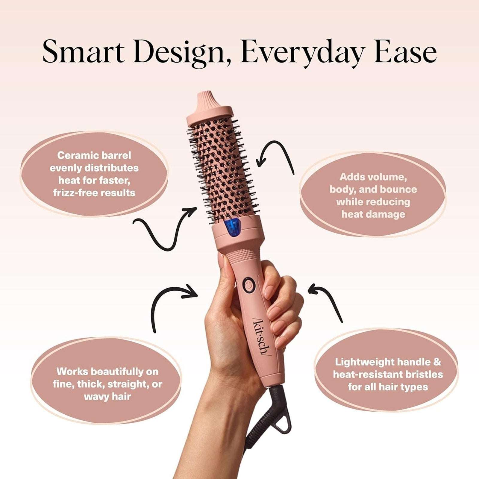 Kitsch Volumizing Thermal Round Brush 1.5" (38mm) Terracotta - Frizz Free Finish