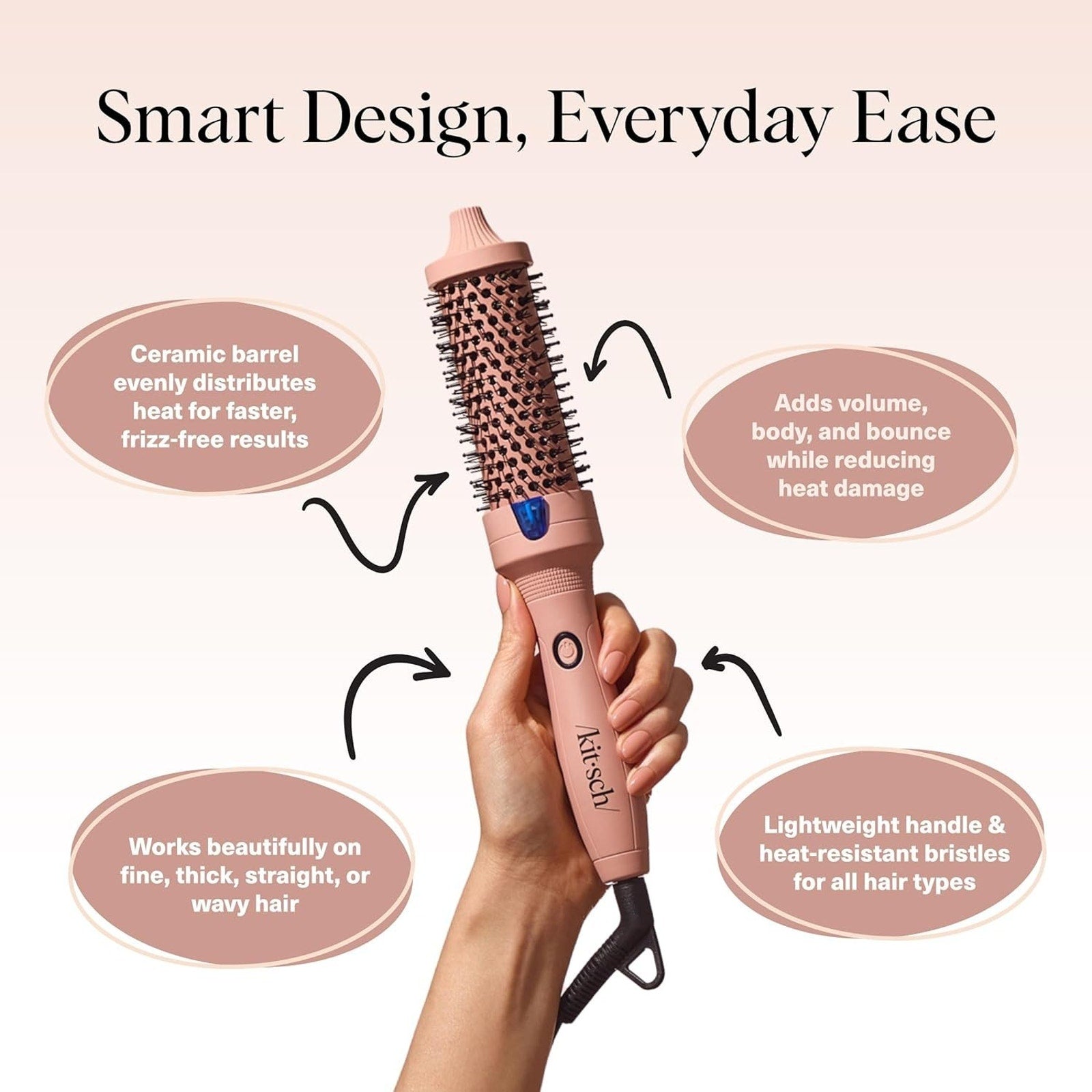 Kitsch Volumizing Thermal Round Brush 1.5" (38mm) Terracotta - Frizz Free Finish