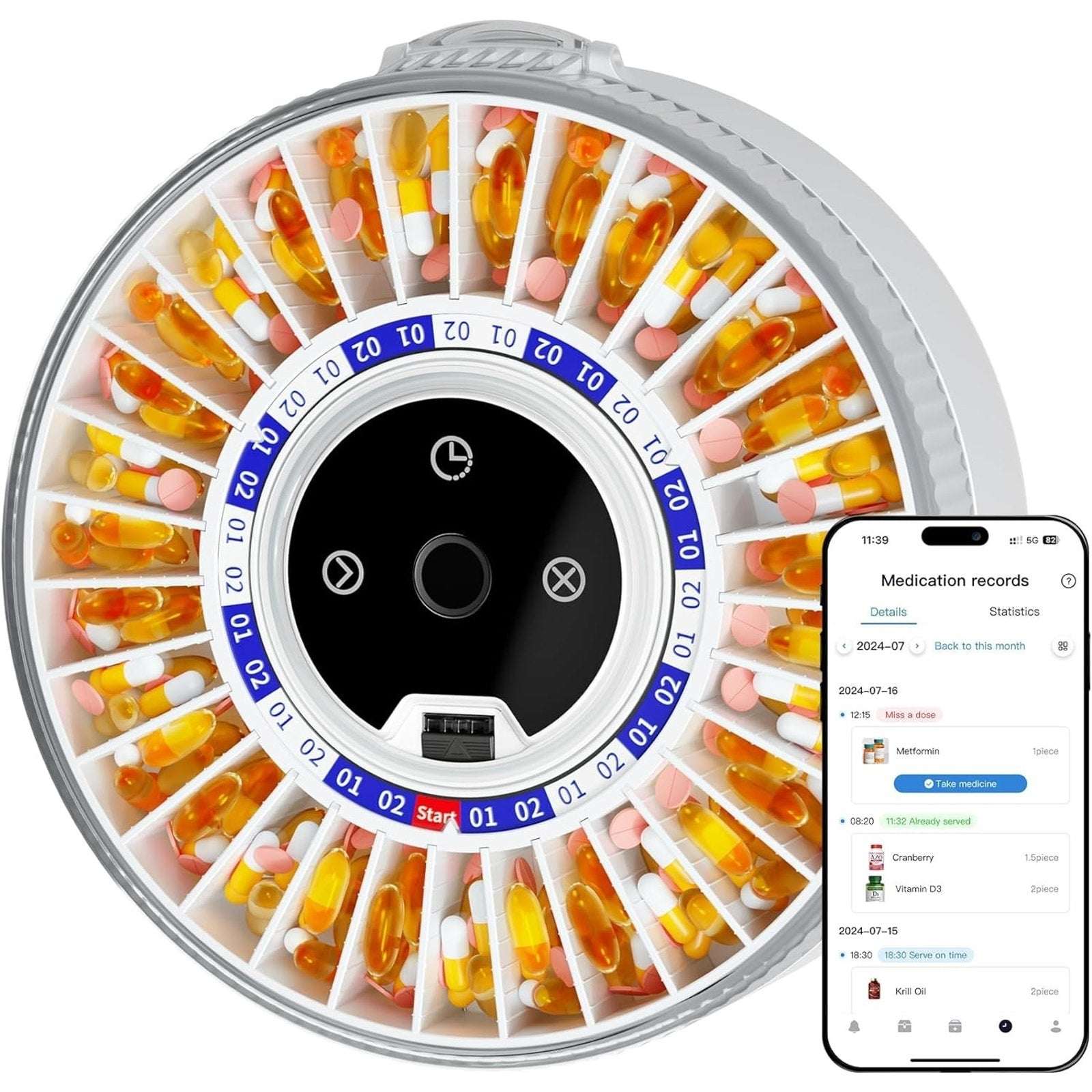 2025 Bluetooth Smart Pill Dispenser 31-Slots, Fingerprint & Mechanical Dual Lock