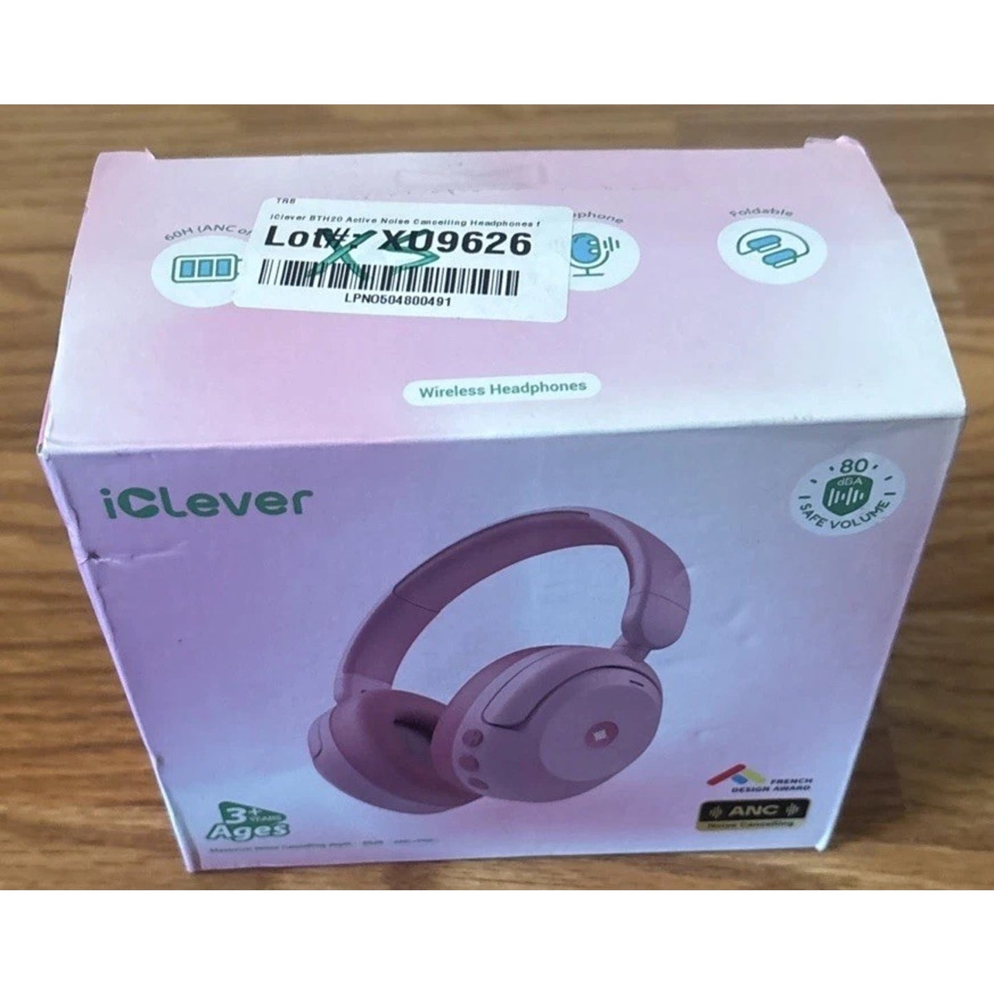 iClever BTH20 Active Noise Cancelling Headphones for Kids, 60H Play Time, Pink