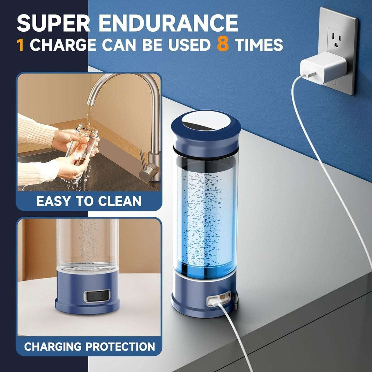 Hydrogen Water Bottle Generator 1500 PPB Smart Water Ionizer with SPE/PEM Tech