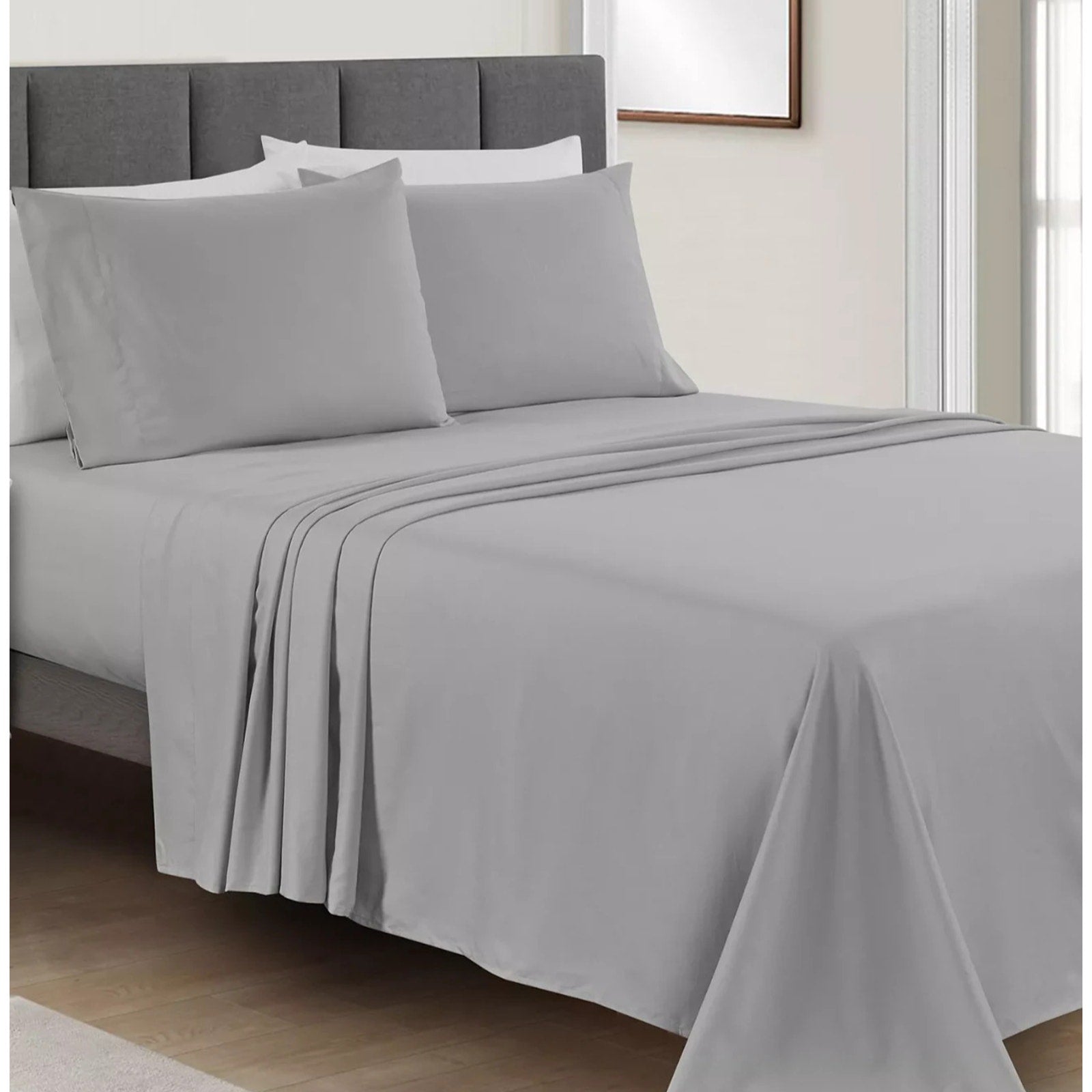 FAIRFIELD SQUARE ULTRA SOFT Wrinkle Resistant 4PC Sheet Set Pewter Gray QUEEN