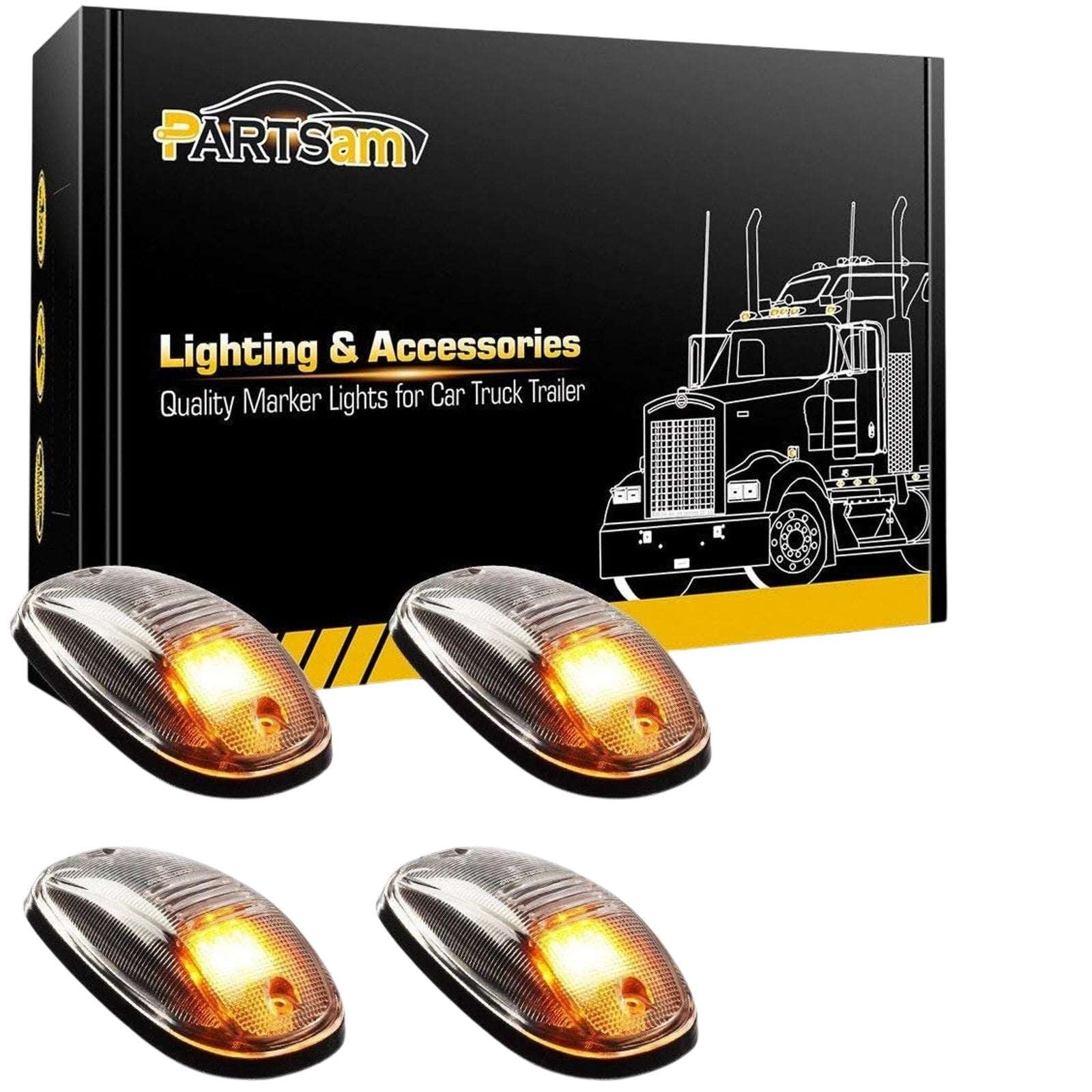 Partsam LED Cab Marker Roof Running 9LED Amber Top Lights Clear Lens Dodge Ram