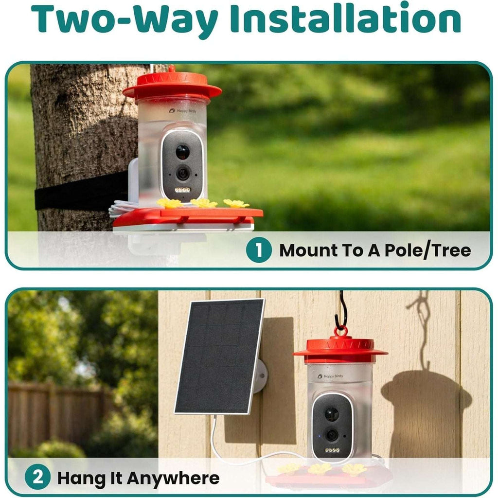 AI Smart Hummingbird Feeder Solar Camera w/ Video 160° Motion Sensor Nightvision