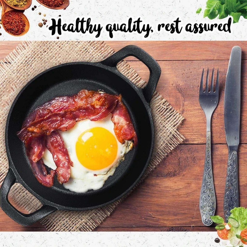 Set of 6 Mini Cast Iron Skillets Pans with Double Handles, 6.3 x 6.3 x 1.5 Inch
