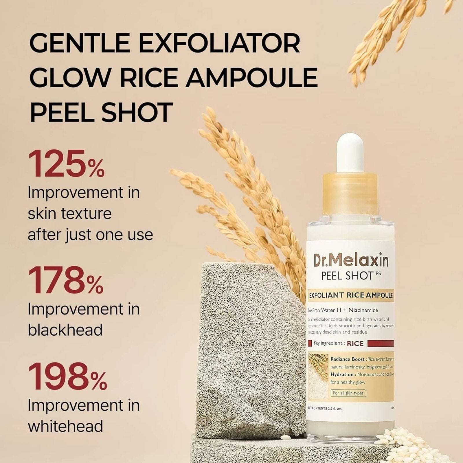 Dr.Melaxin Peel Shot Glow Exfoliating White Rice Ampoule +Niacinamide 2.7 fl.oz.
