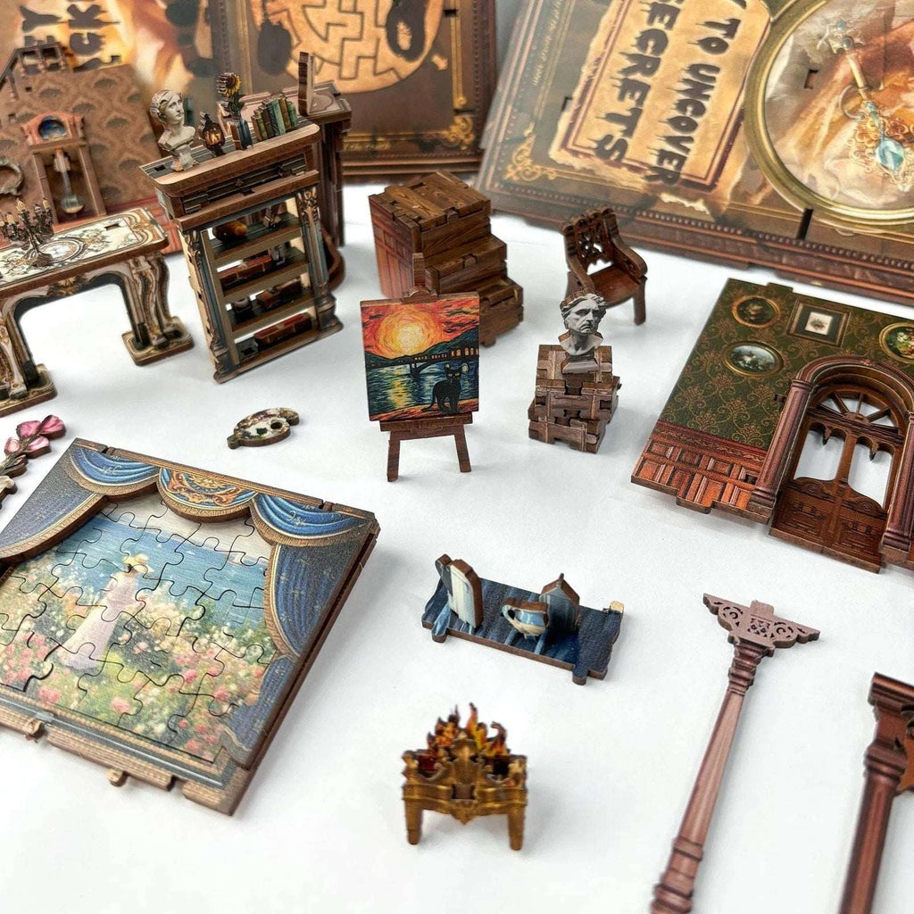 DIY Miniature Book Nook Key Tracking Escape Room Kit - 3D Puzzle with LED Lights