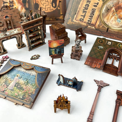 DIY Miniature Book Nook Key Tracking Escape Room Kit - 3D Puzzle with LED Lights