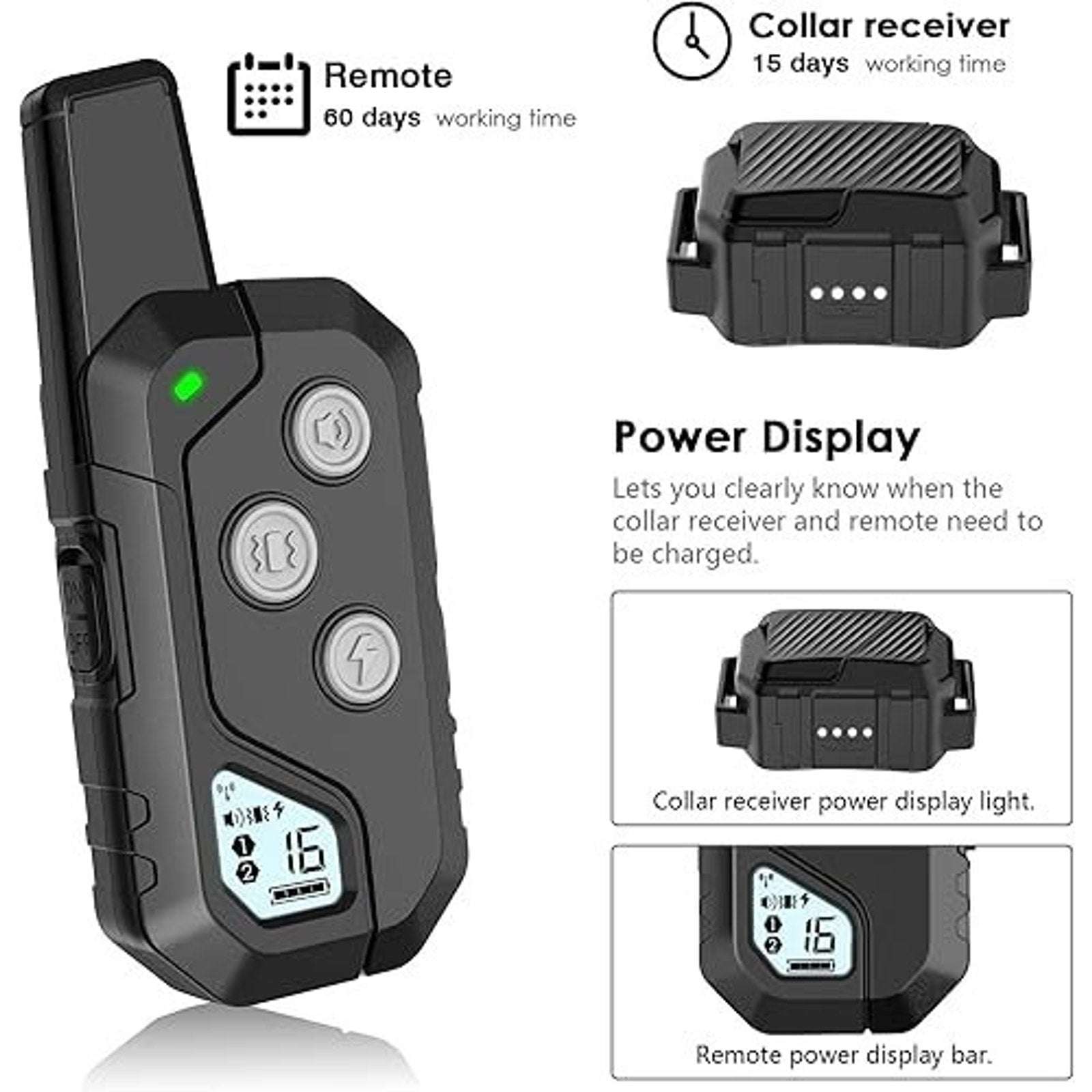 Dog Shock Training Collar, IP67 Waterproof w/ Remote, 3 Training Modes, Long Ran