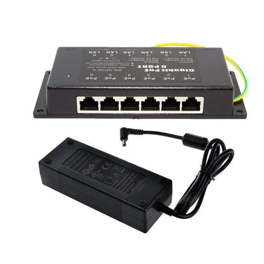 PoE Texas 6 Port Passive Power Supply Gigabit Mode A/B PoE Injector w/ 48V 60W