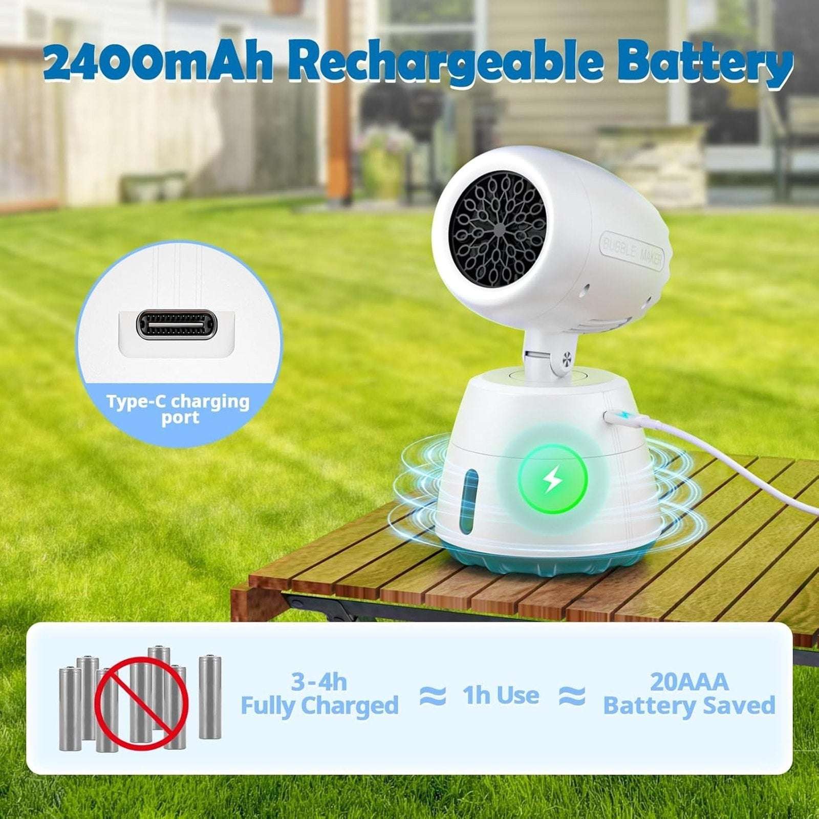 Oscillating Automatic Bubble Machine Blower Maker Wireless Rechargeable Portable