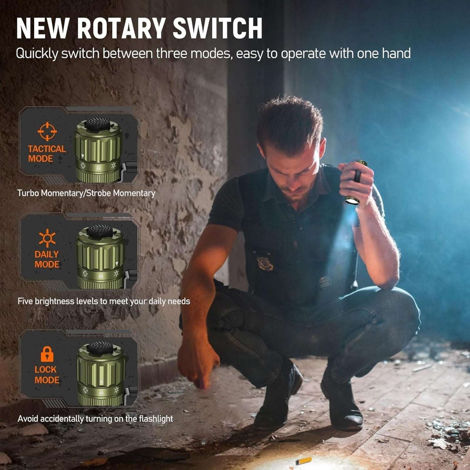 Wurkkos TD07 Led Torch Rechargeable 1300lm Waterproof Tactical Flashlight Olive