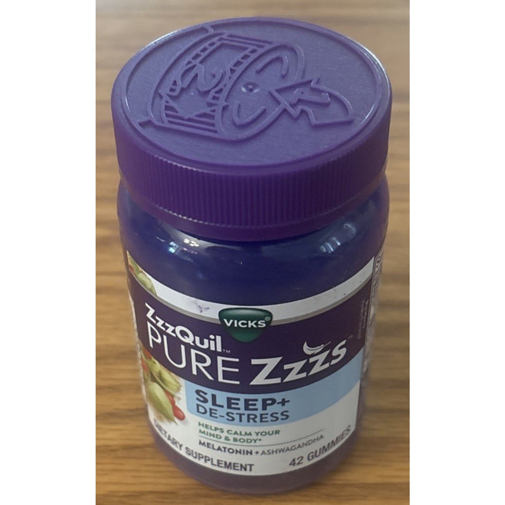 ZzzQuil PURE Zzzs De-Stress Gummies Ashwagandha + Melatonin 42ct EXP 02/2027