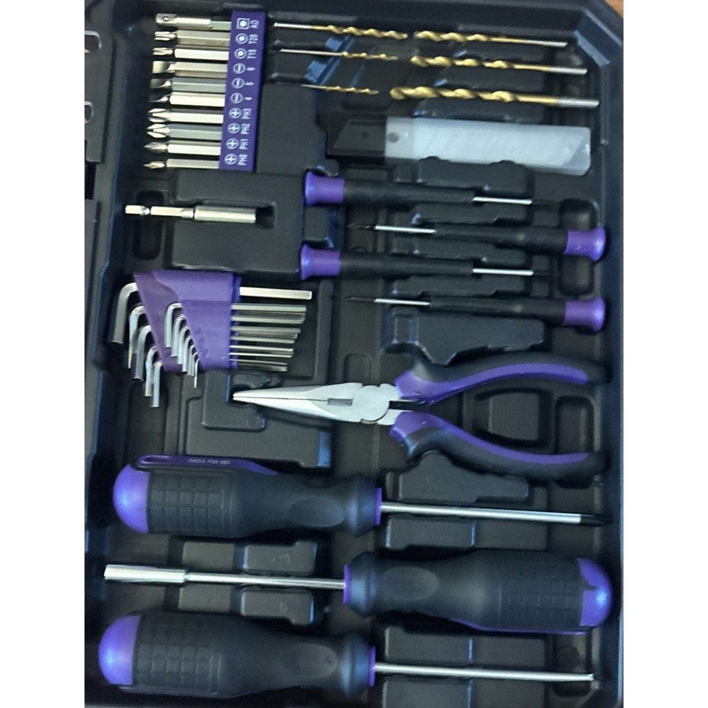 CARTMAN 150 Piece Tool Set, Home Tool Kit w/ 8V Purple Cordless Drill Set & Case