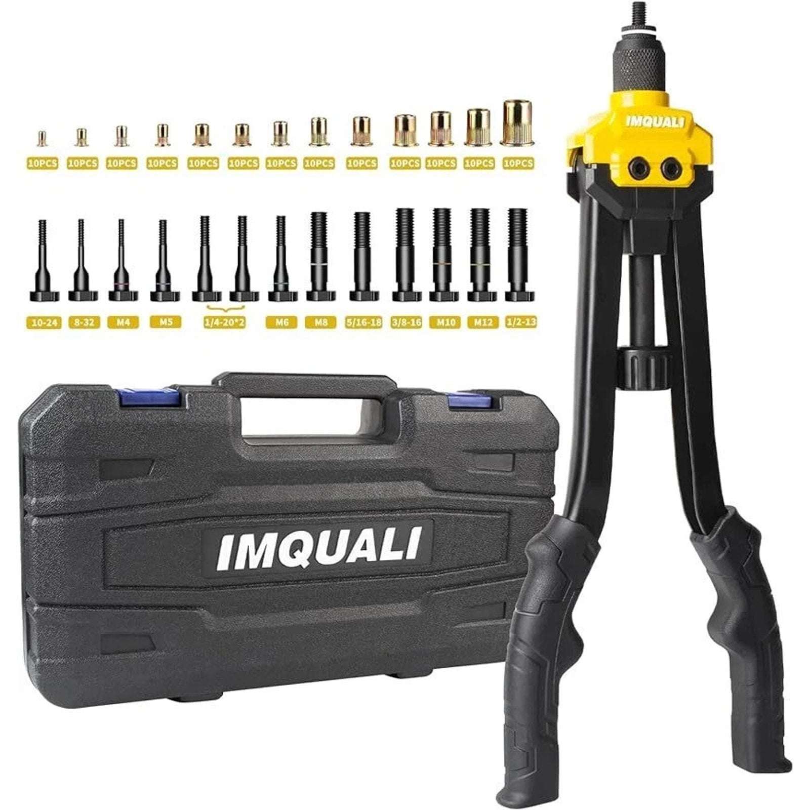 IMQUALI 16" Hand Rivet Nut Tool Kit 14 Metric & SAE Mandrels & Nut Set with Case