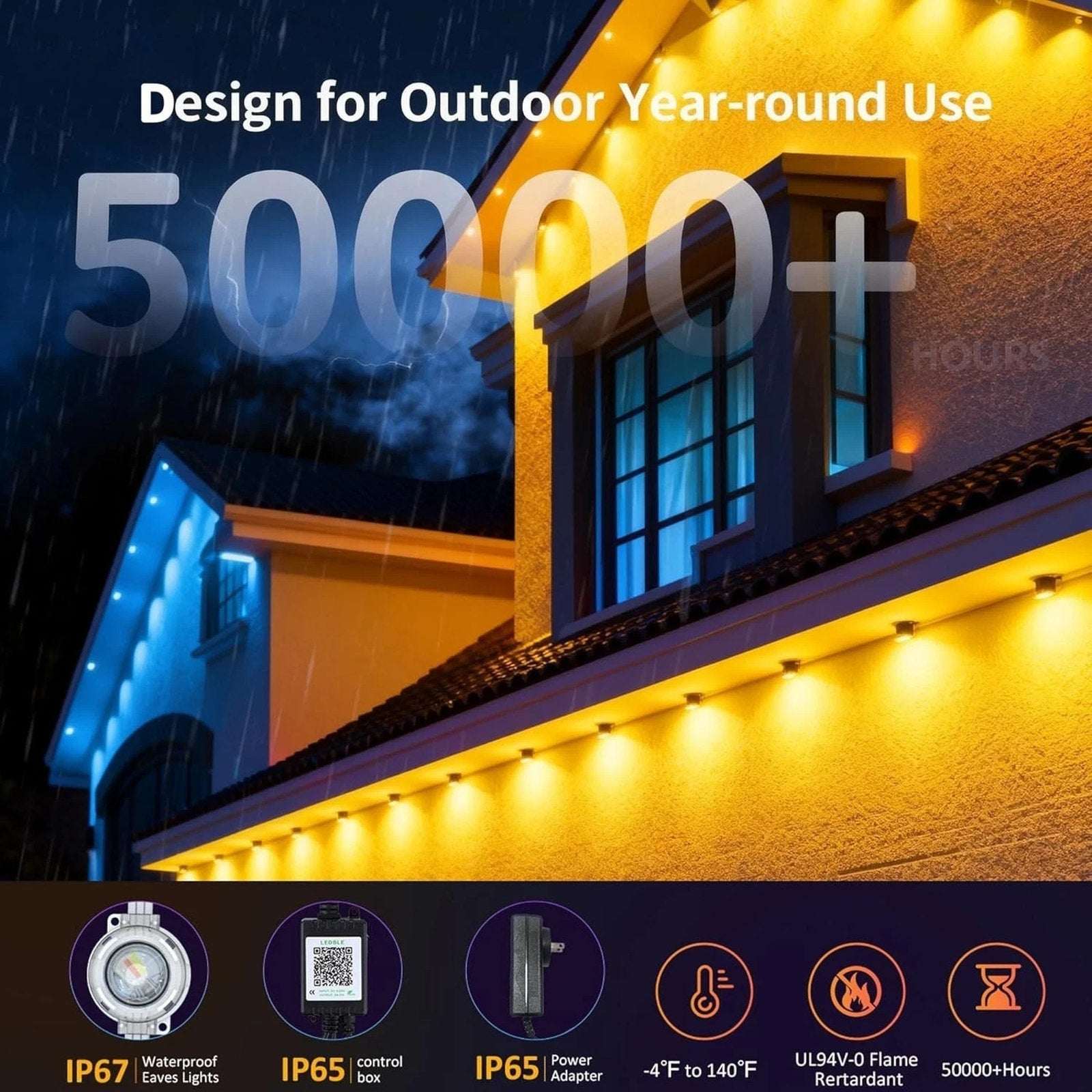 200Ft Permanent Outdoor RGB Smart Eaves Lights w App & Remote Control Waterproof