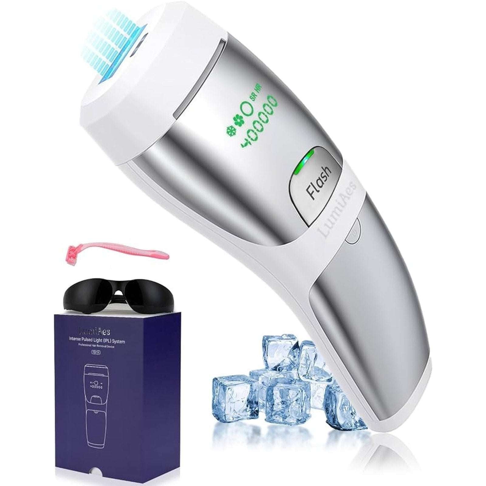 LumiAes IPL Laser Hair Removal Device, Ice-Cooling & Smart Skin Tone Recognition