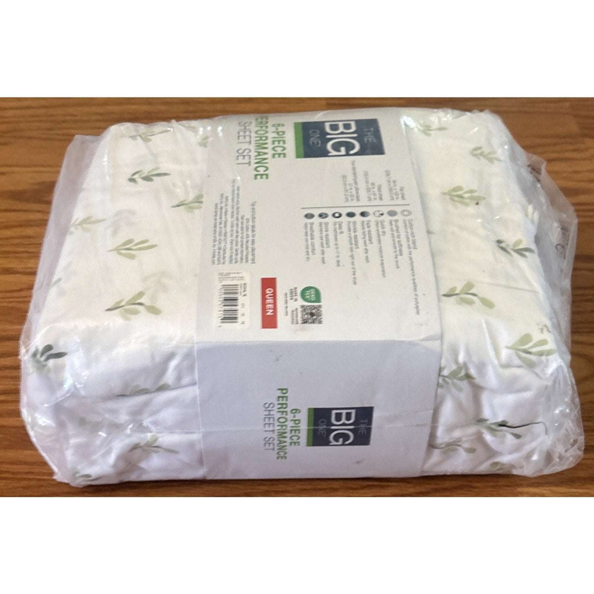 The Big One Queen Sheet Set 6PC Deep Fit Brushed Cotton Foliage White & Green