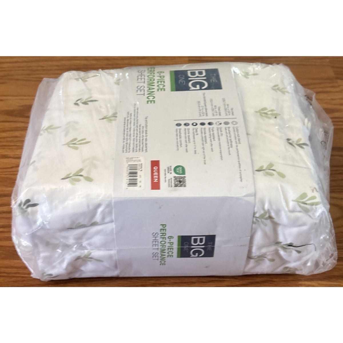 The Big One Queen Sheet Set 6PC Deep Fit Brushed Cotton Foliage White & Green