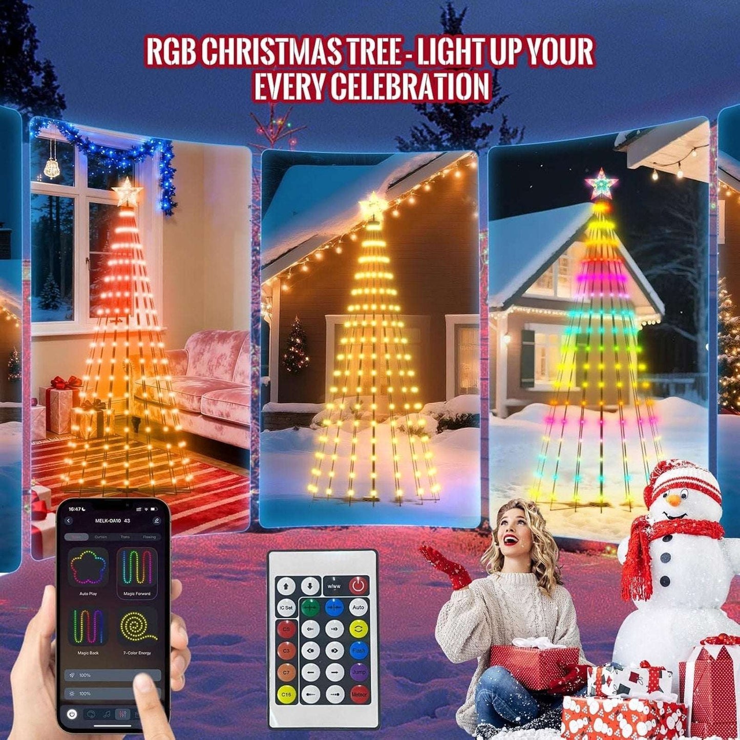 8' Smart 340 LED Christmas Tree App Control RGB Lighted Cone Music Sync DIY IP65