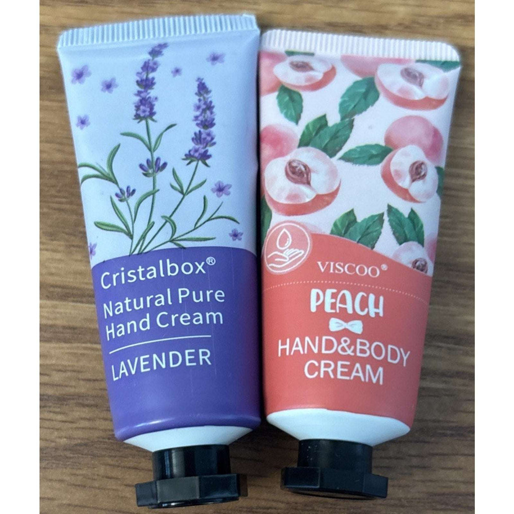 2PC Hand Cream Set Cristalbox Natural Pure Lavender & VISCOO Peach - Travel Size