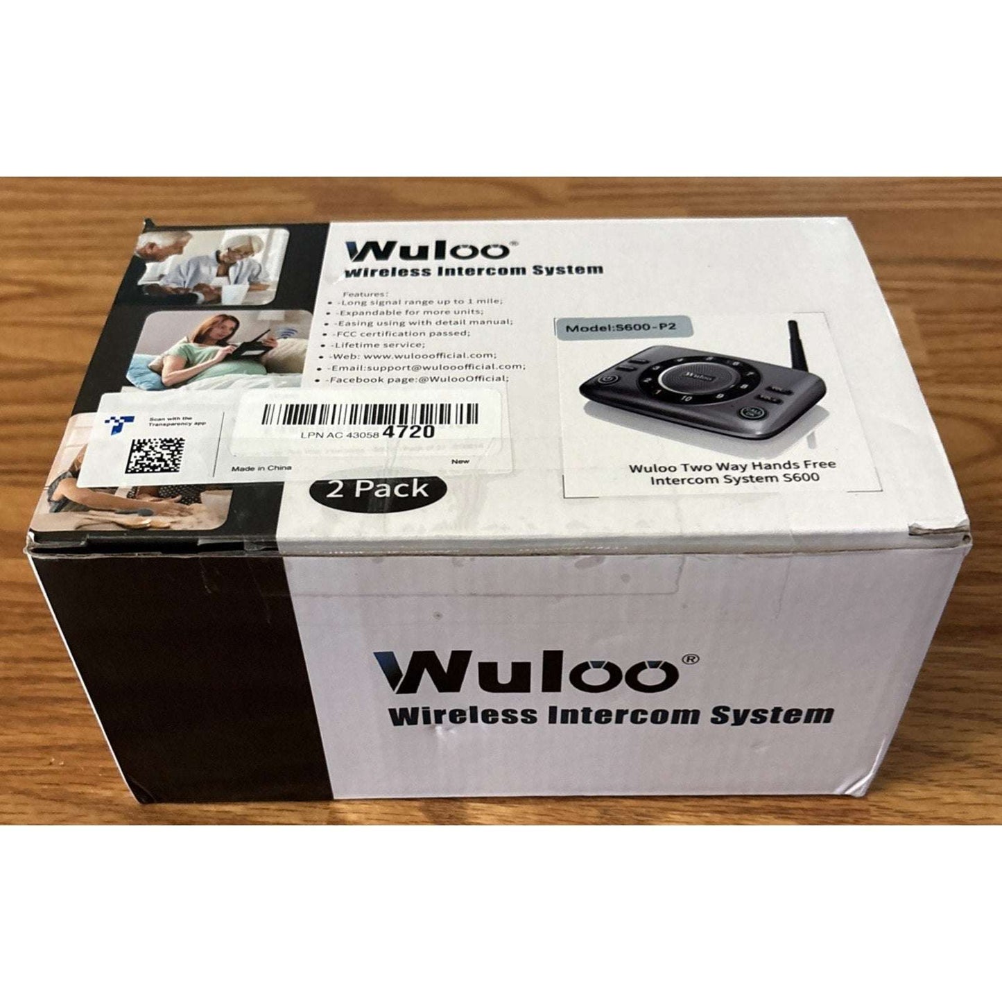 Wuloo S600-P2 Full Duplex Two Way Audio Wireless Intercom System 5280ft Range