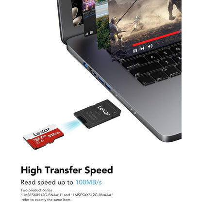 Lexar E-Series 512GB MicroSDXC UHS-I Flash Memory Card with Adapter, 100MB/s NEW