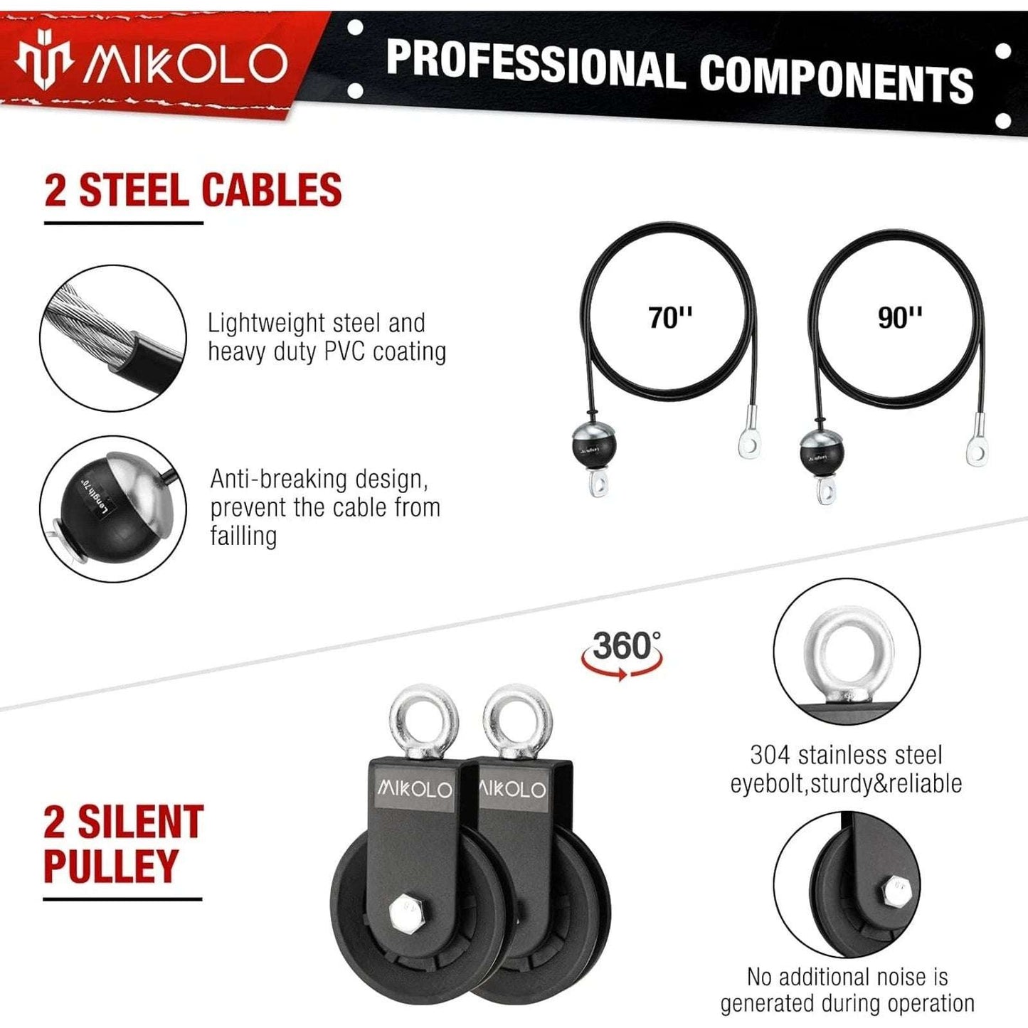MIKOLO Fitness Upgraded Home Gym LAT & Lift Cable Pulley System Attachments