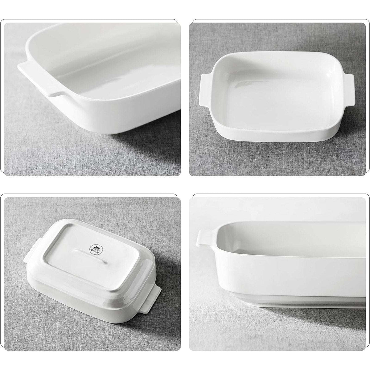 MALACASA 3PC Porcelain Casserole Baking Dish Set for Oven Ceramic Bakeware White