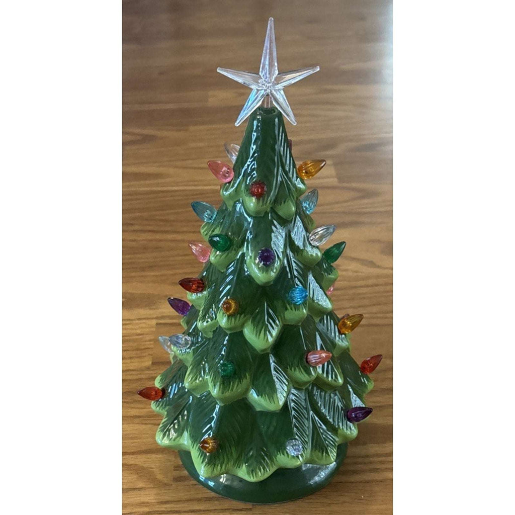 12.2" Ceramic Battery Operated Tabletop Christmas Tree with Multicolored Lights