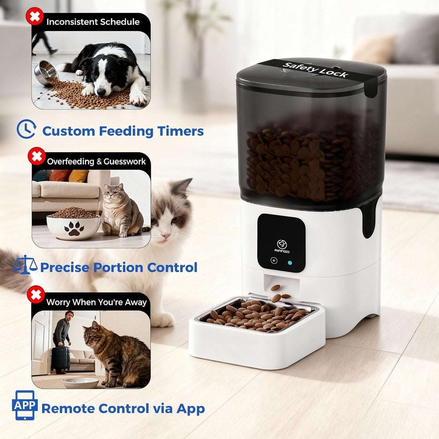 Automatic 6L Multi Cat Dog Pet Food Dispenser with Slow Feed 5G WiFi APP Control