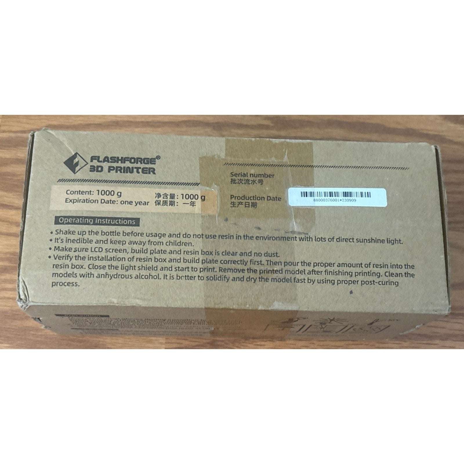 FlashForge 3D Printer Standard Photopolymer Resin 1000g DARK GREY