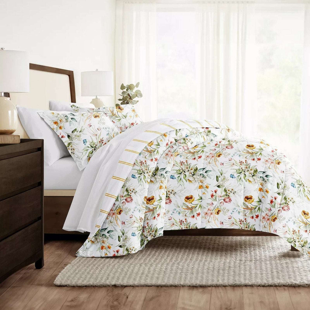 Chintz Floral Stripe Reversible All Season Down-Alternative Queen Comforter Set