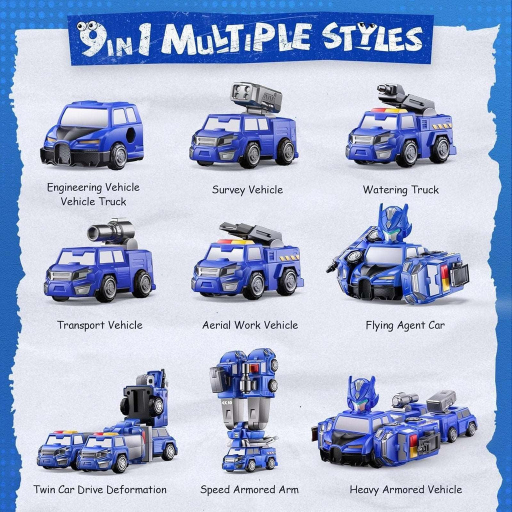 5-in-1 Magnetic Transforming Police Trucks Cars Robot Toys Easy DIY STEM