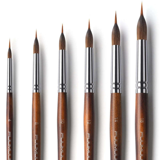 Fuumuui 6Pc Needle Point Brushes Professional Watercolor Brush Set