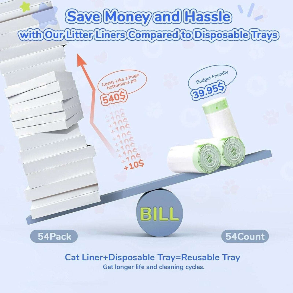 54 Count Jumbo Litter Box Liners Drawstring Bags Heavy Duty - Tear & Leak Resist
