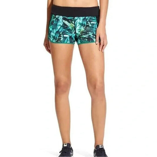 ATHLETA Running Gym Workout Shorts Tropical Print, Lined w zip Pocket Size L